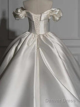 Romantic Off Shoulder Ball Gown Satin Wedding Dress,